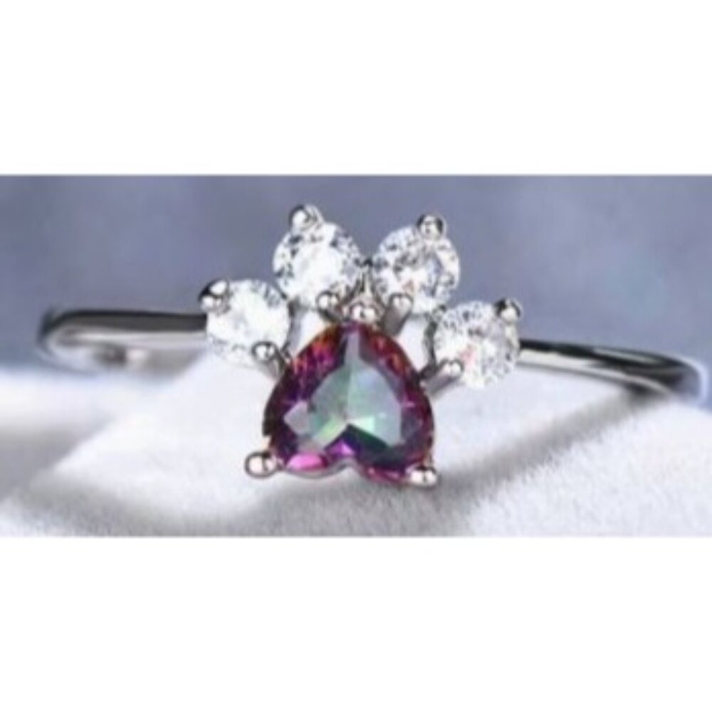 Heart Cut Topaz & Moissanite forming Cat Paw Bridal engagement ring in Titanium